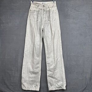 Zara Metallic Silver Foil High Waisted Wide Leg Jeans White Womens Size 0 32